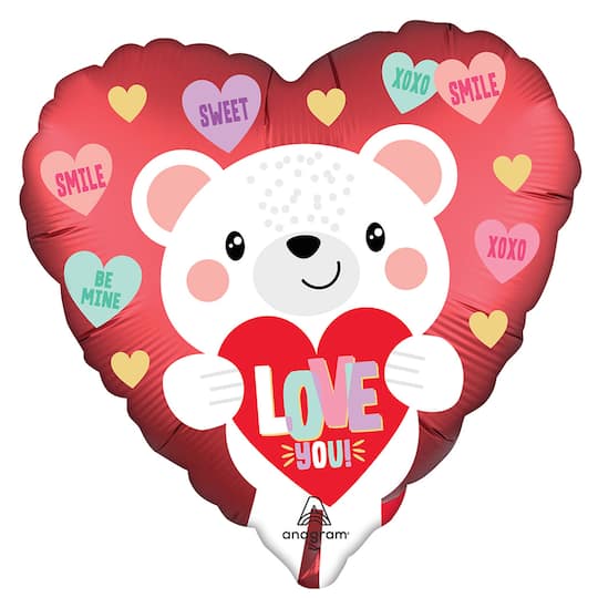 18&#x22; Valentine&#x27;s Day Love You White Bear Foil Mylar Balloon